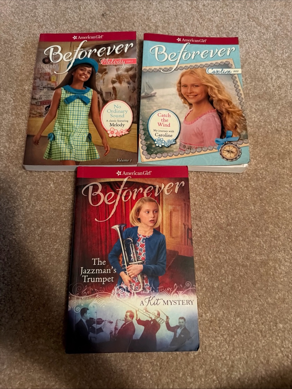 Lot of 3 American Girl BeForever paperback books Melody, Caroline, and Kit.